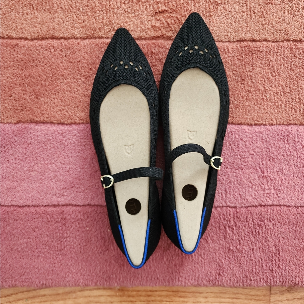 Rothy's Black Flats with Blue Trim - Picture 3 of 4